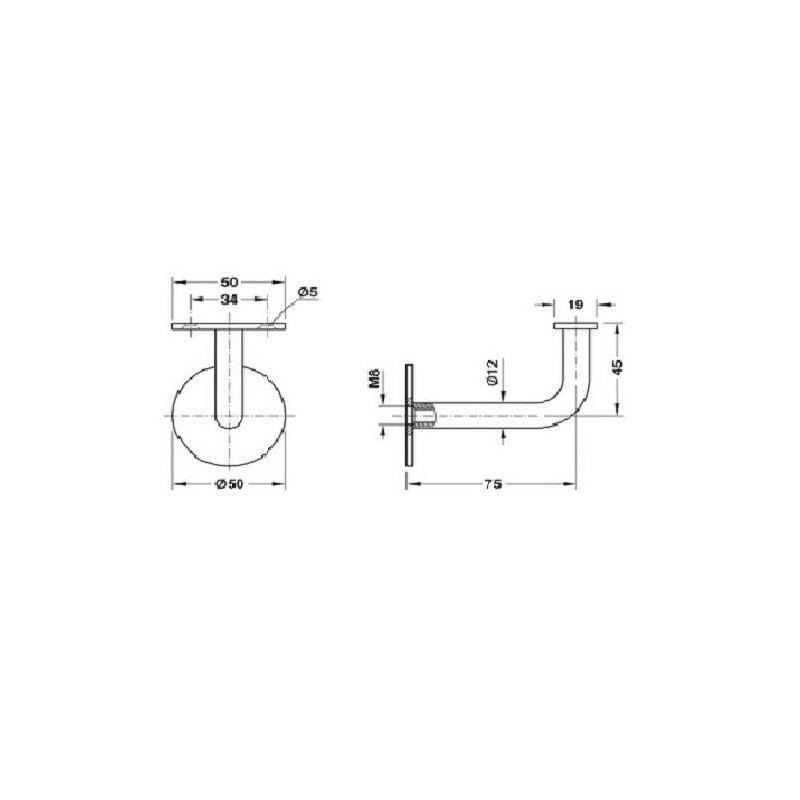 Supporto per corrimano con base piana 19 mm