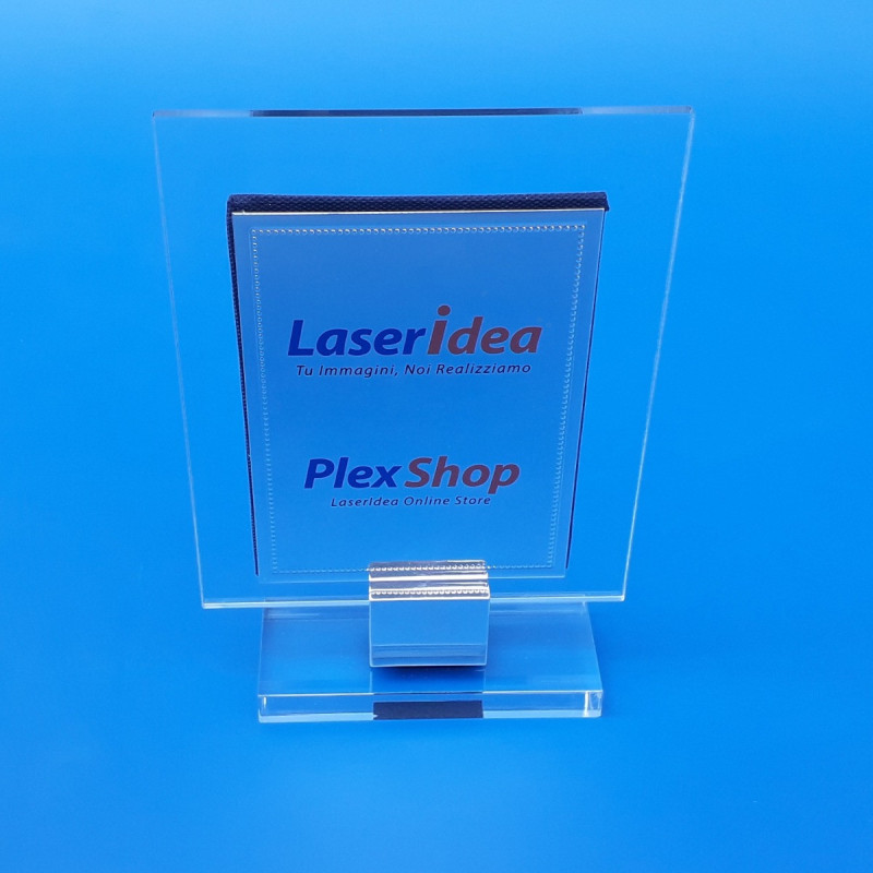Targa da tavolo in plexiglass con rialzo alluminio cromato
