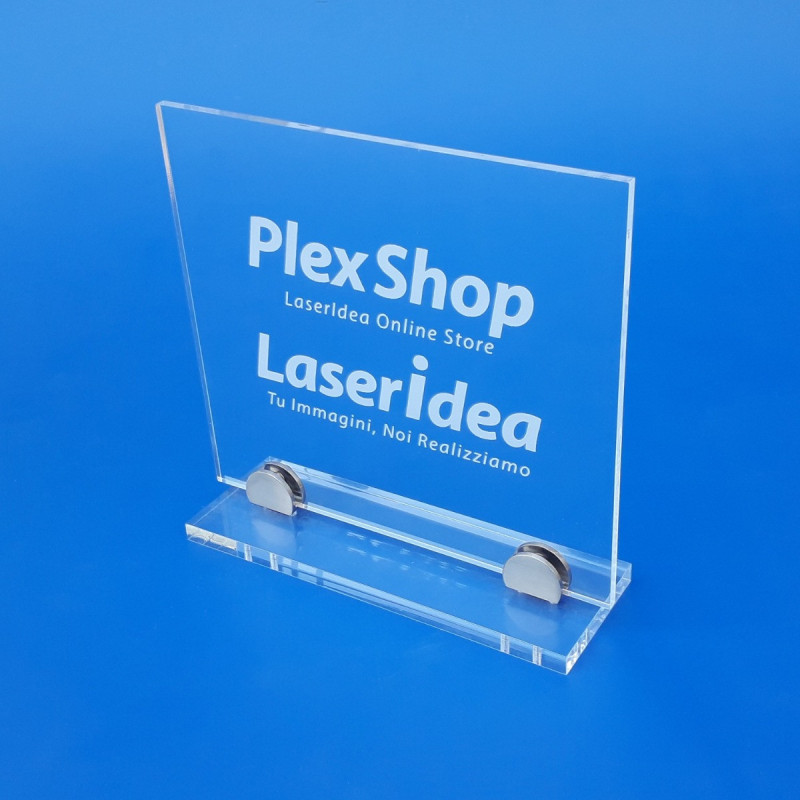 Targa in plexiglass trasparente rettangolare con supporti
