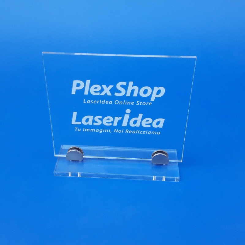 Targa in plexiglass trasparente rettangolare con supporti