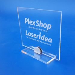 Targa in plexiglass trasparente con supporto a mezza luna