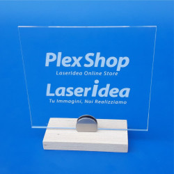Targa in plexiglass trasparente con supporto a mezza luna