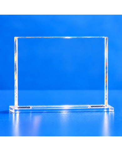 Targa premio orizzontale neutra in plexiglass trasparente con base in plexiglass