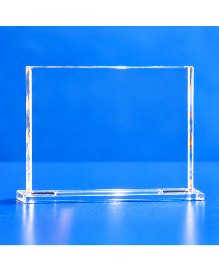 Targa premio orizzontale neutra in plexiglass trasparente con base in plexiglass