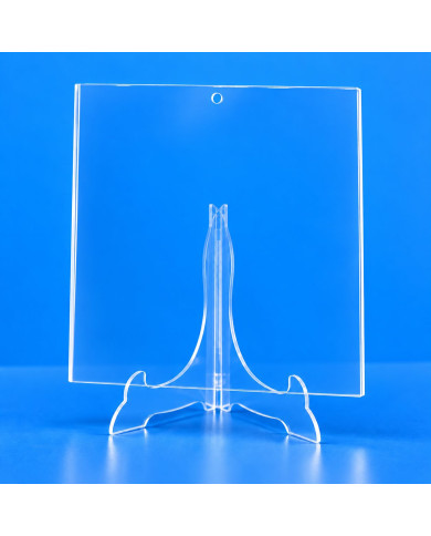 Targa in plexiglass senza personalizzazione con foro superiore e portapiatto trasparente