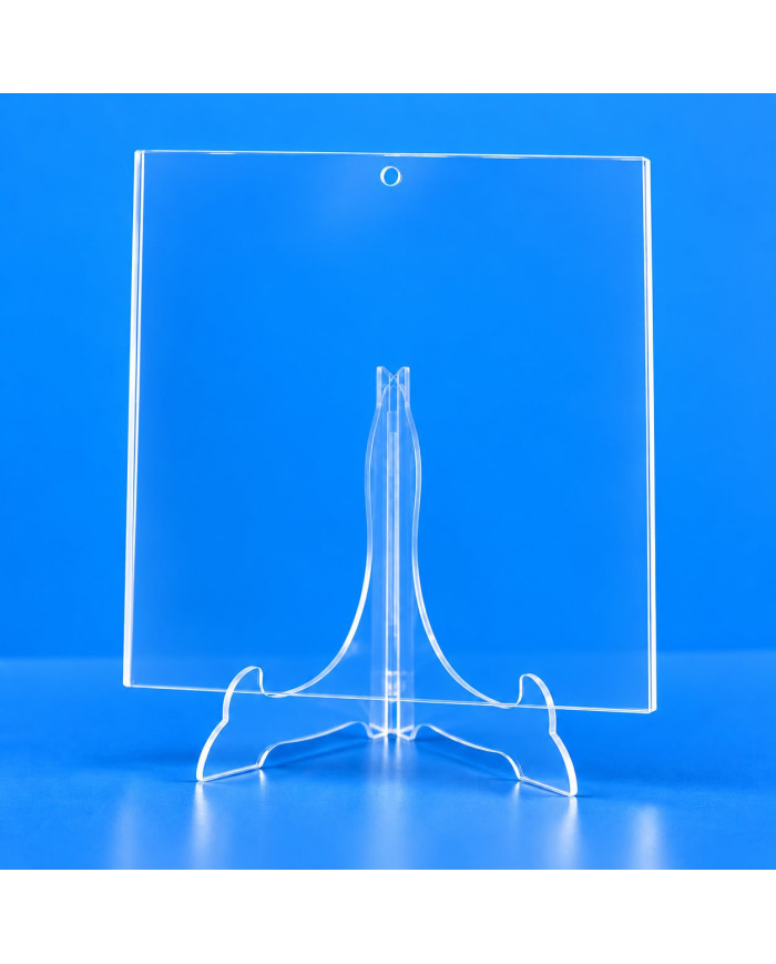 Targa in plexiglass senza personalizzazione con foro superiore e portapiatto trasparente