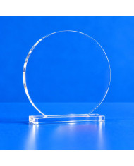 Targa premio tonda in plexiglass trasparente senza personalizzazione con base in plexiglass