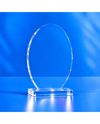 Targa ovale verticale in plexiglass trasparente senza personalizzazione, con base incollata