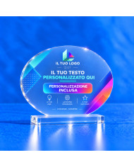 Premio ovale orizzontale in plexiglass satinato con grafica personalizzata e base incollata