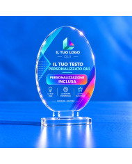 Targa ovale verticale trasparente personalizzata, con innesto e base in plexiglass separata da assemblare