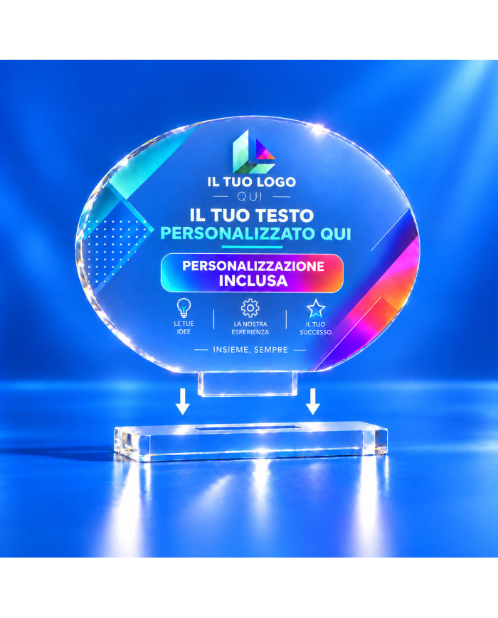 Targa ovale orizzontale satinata personalizzata con innesto e base separata, pronta da assemblare