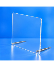 Due supporti da tavolo cromati per targa in plexiglass trasparente da 5–6 mm, targa esclusa
