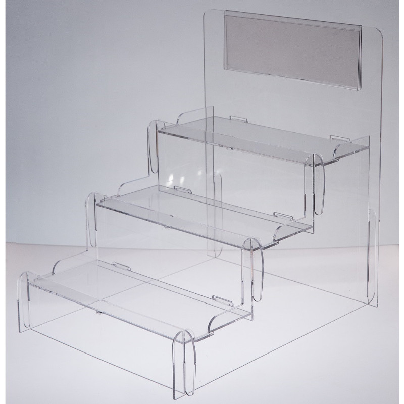 Espositore a scaletta da banco smontabile in plexiglass