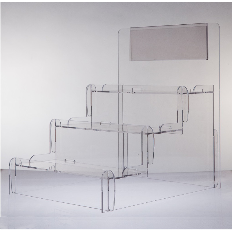 Espositore a scaletta da banco smontabile in plexiglass