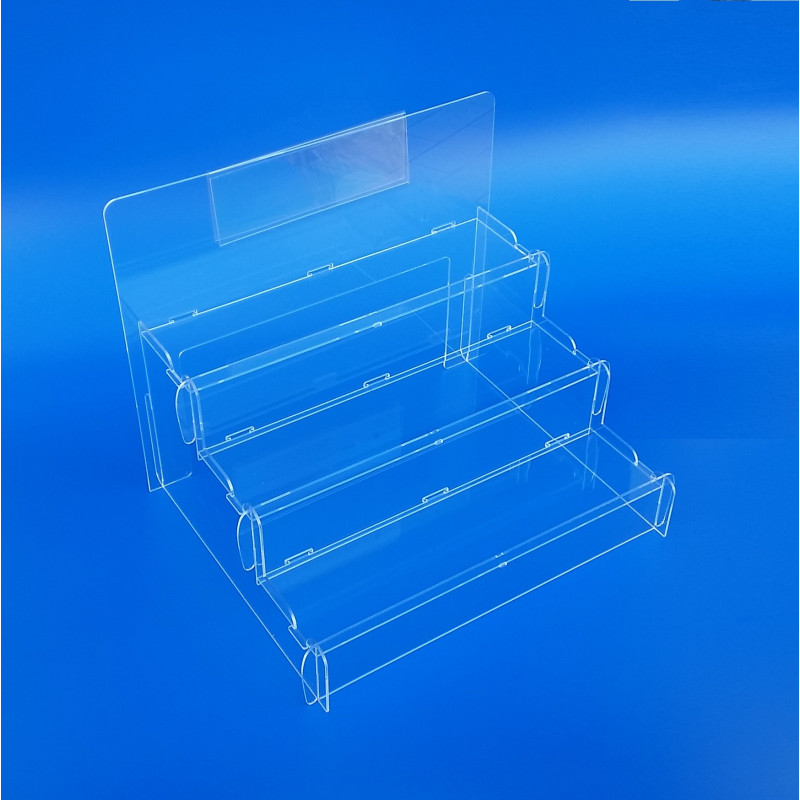 Espositore a scaletta da banco smontabile in plexiglass